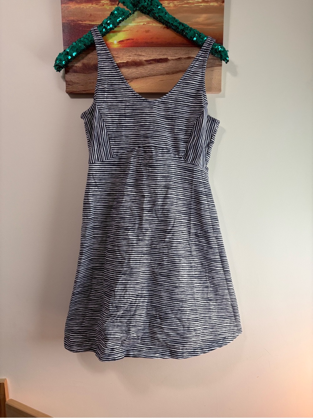 Old navy blue white striped summer dress Maternity XS